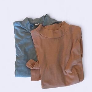 Soft and cozy light pink and baby blue ribbed short sleeve turtleneck tops